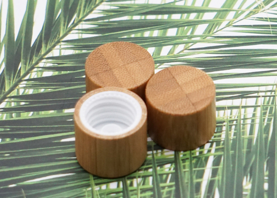 Kozmetik Bambu Kaplı Plastik Vidalı Kapaklı Silindir 18mm 15mm Şişeler İçin